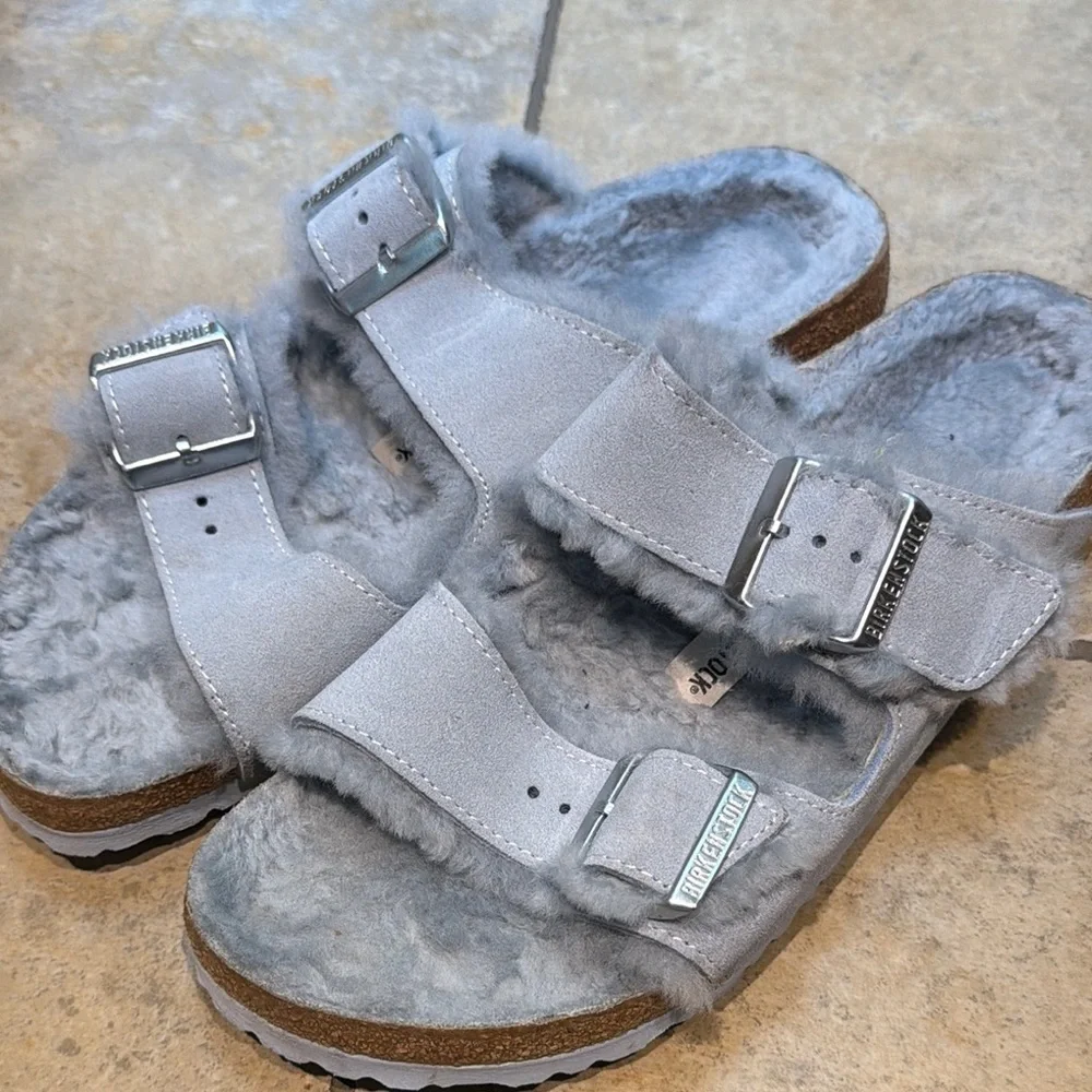Birkenstock Arizona Shearling Sandals Light Blue